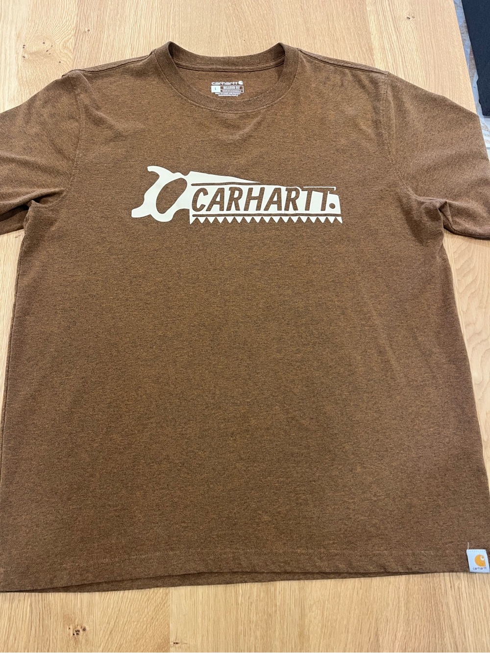 Carhartt Brown Short Sleeve Tee with White Logo Saw Graphic